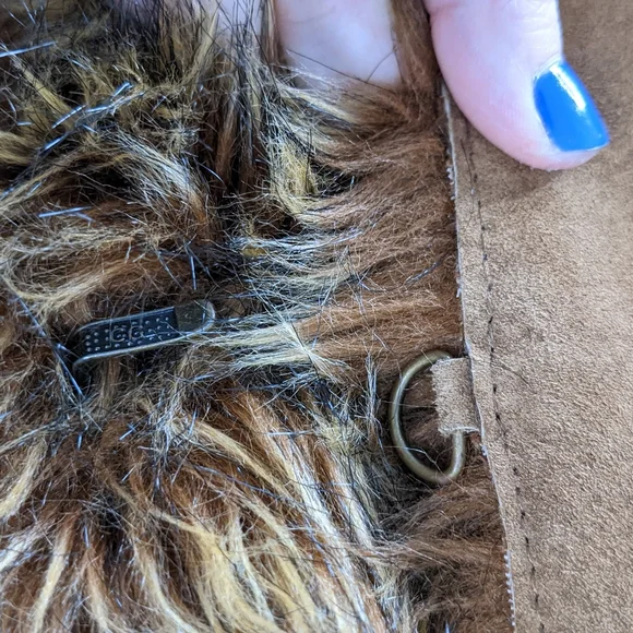 ✌️Penny Lane Brown Faux Fur Trimmed Women's Suede Leather Jacket 🎸 - Picture 10 of 15